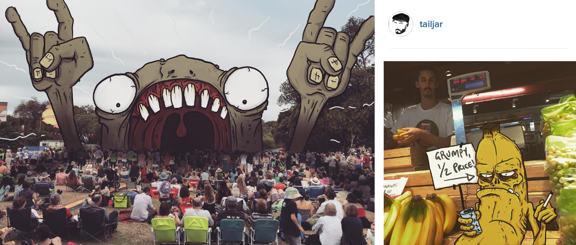 kunstenaar-luistert-fotos-op-met-getekende-monsters